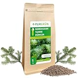 Purgrün® Nordmanntanne-Dünger | Organisch-mineralische Rezeptur | Feinkörniges Krümelgranulat | NPK 5+4+6 | Extra Magnesium für leuchtend grüne Tannennadeln | Verbessert die Bodenqualität | 1 kg