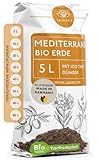 Bio Mediterrane Erde & Kübelpflanzenerde mediterran 5 L - Mediterrane Pflanzenerde mit 40% weniger Torf - Mediterane Pflanzerde mit Dünger - Als Lavendel Erde, Plumeria Erde & Oleander Erde