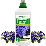 Purgrün® Usambaraveilchen-Dünger | Organisch-mineralische Rezeptur | Premium-Flüssigdünger mit Spurennährstoffen | NPK 8+8+6 | Mit Guano & Aqua Plus | Für farbintensive Blüten | 1 Liter