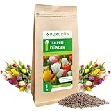 Purgrün® Tulpendünger | Organisch-mineralische Rezeptur | Feinkörniges Krümelgranulat | NPK 5+4+6 | Extra Magnesium für prächtige Blüten | Verbessert die Bodenqualität | Für farbenfrohe Blüten | 1 kg