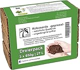 Humusziegel - Hochbeet Aussaaterde - 27 L - 3 x 650 g Blumenerde aus Kokosfaser - natürlich & torffrei - Hochbeeterde, geeignet als Palmenerde, Erde für Zimmerpflanzen, Chili Erde, Pflanzenerde