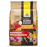 Neudorff NeudoHum BlumenErde – Torffreie Bio Erde, für Innen und Außen, fördert kräftige Blumen und viele Blüten, 3 Liter, Braun